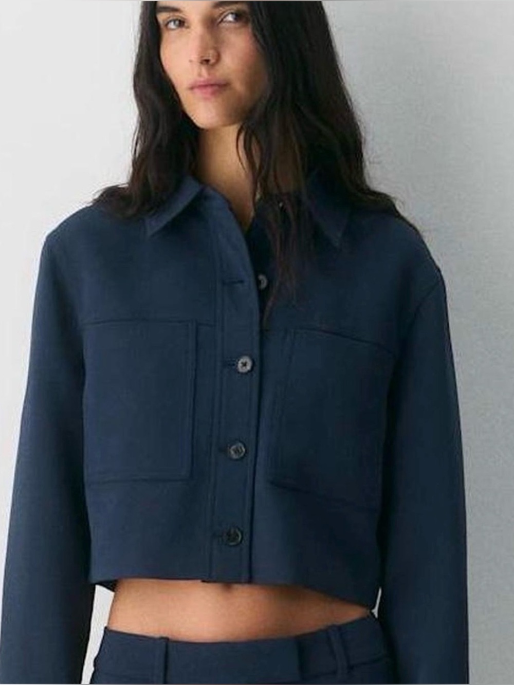 Wilfred Black Cropped Button-Front Blazer
